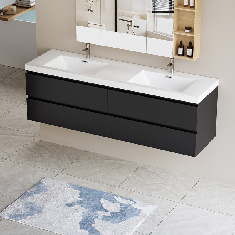 Meuble-lavabo flottant avec lavabo et meuble-lavabo, Blanc