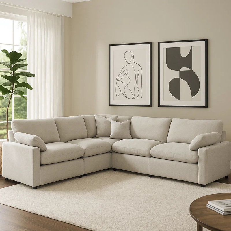 Canapé modulaire en forme de L 5 pièces Biny, gris clair, inclinable électrique
