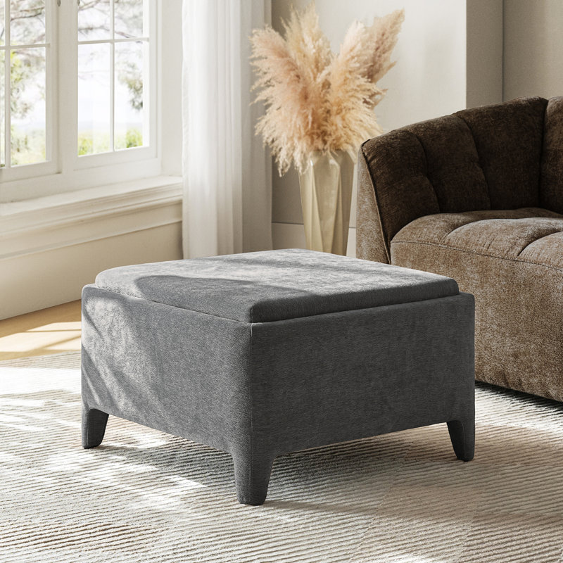 Zephyr 30"W Modern Chenille Upholstered Ottoman with Storage, Gray