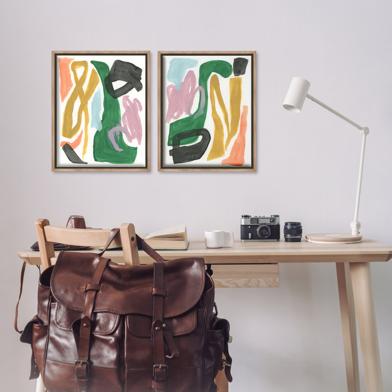  «Funky Abstract Squiggles», ensemble de 2 toiles flottantes encadrées par June Erica Vess, H 21 po x l 17 po