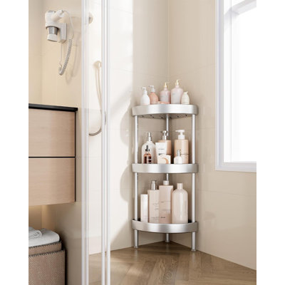 Corner Shower Caddy Stand, 3-Tier Rustproof Anodized Aluminum Standing Shower Organizer With Adjustable Legs For Uneven Surfaces, Anti-Shaking Dual Stability Design, No Drilling Required
