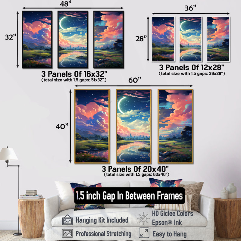 «Horizon I», art mural arc-en-ciel panoramique, Cadre flottant noir, H 28 po x l 36 po x P 1 po