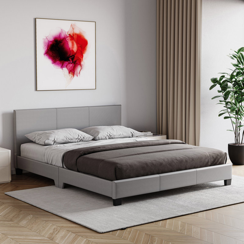 Scipio Upholstered Platform Bed, Kingsize (5'), Grey
