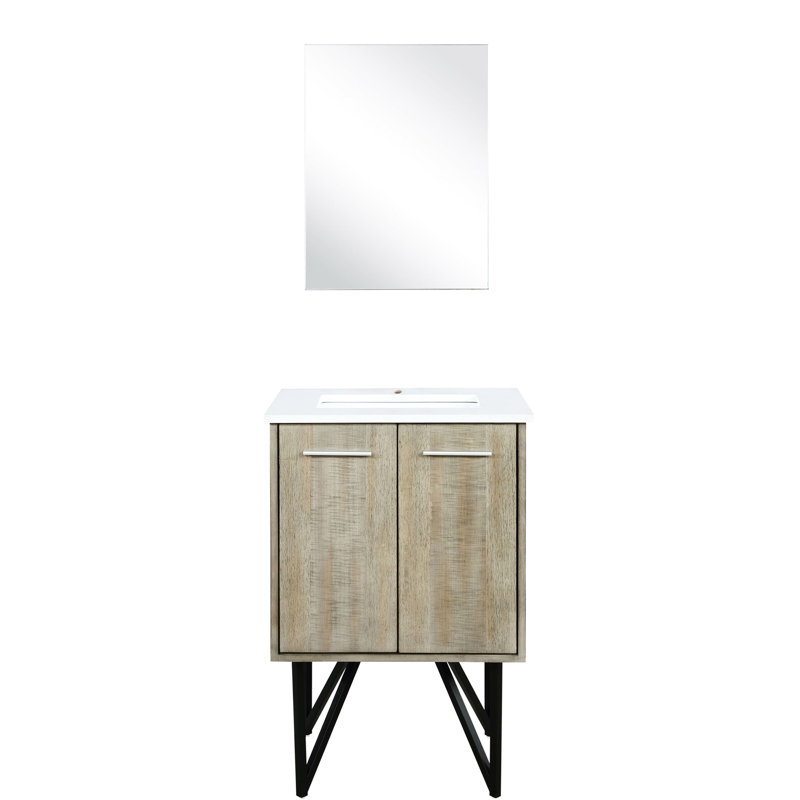 24 po De meuble-lavabo rustique l 20 po x P 20 po avec comptoir en quartz blanc, miroir pivotant de 18 po, tiroirs à fermeture en douceur et tablette d'armoire à fermeture, espace de rangement et surface de teinture
