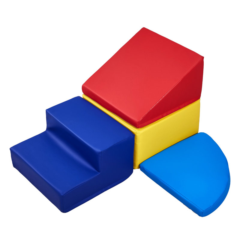 Mousse éducative pour escalade - 4 pièces, douce et résistante, colorée, développer la motricité, glissement, bleu, profondeur de 22,74 po, largeur de 11,82 po, hauteur de 16,14 po, blocs de 12,66 lb stimulant la créativité, sécuritaire,