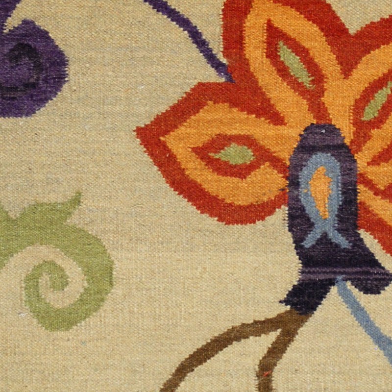 Tapis kilim beige / mauve / orange / vert, Rectangle 4 pi 7 po x 6 pi 5 po