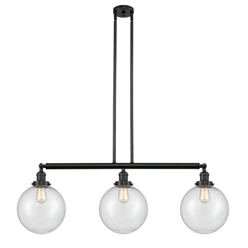 Luminaire suspendu linéaire à 3 lumières pour îlot de cuisine Lehmann, Noir mat, Grainé, DEL