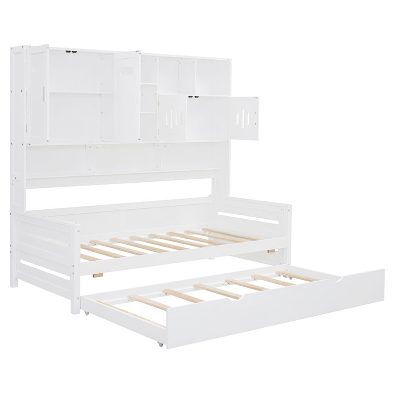 Lit de jour en bois avec couchette, Lit simple, Blanc