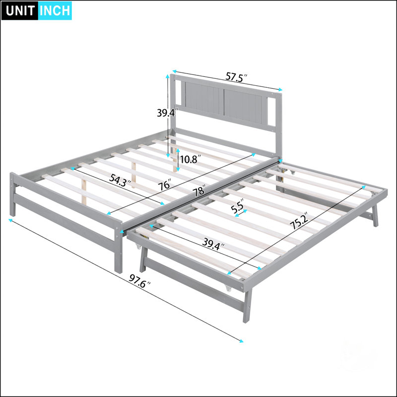 Lit plateforme double avec lit gigogne réglable