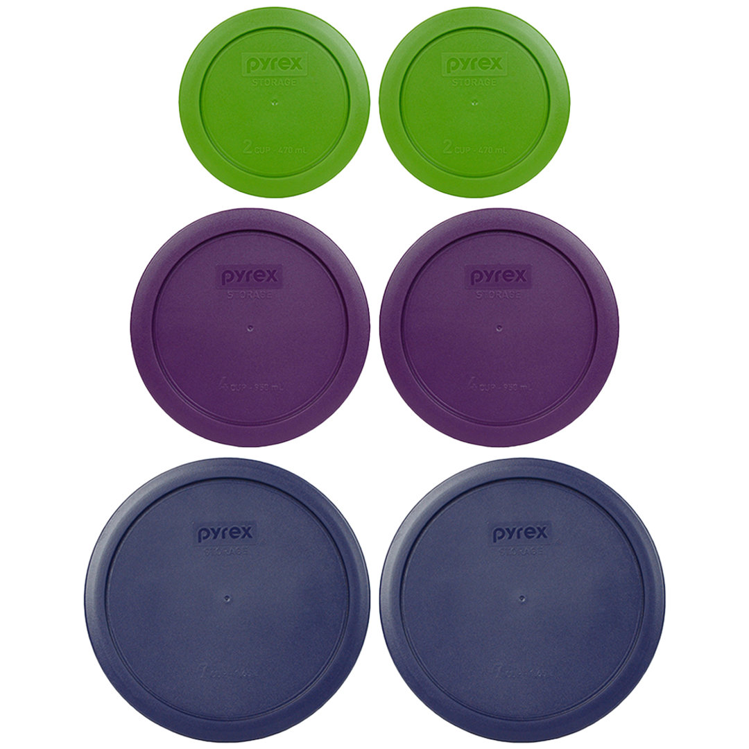 Pyrex 7200-PC Lawn Green, 7201-PC Purple, And 7402-PC Blue Lid Bundle Pyrex