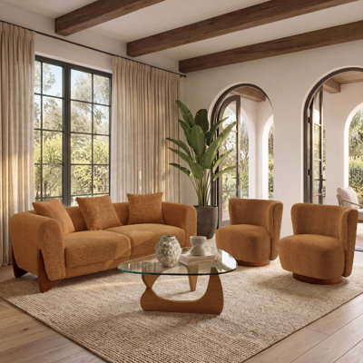 Modern 3-Piece Living Room Set, Upholstered Sofa Couch and 2 Swivel Accent Chair
