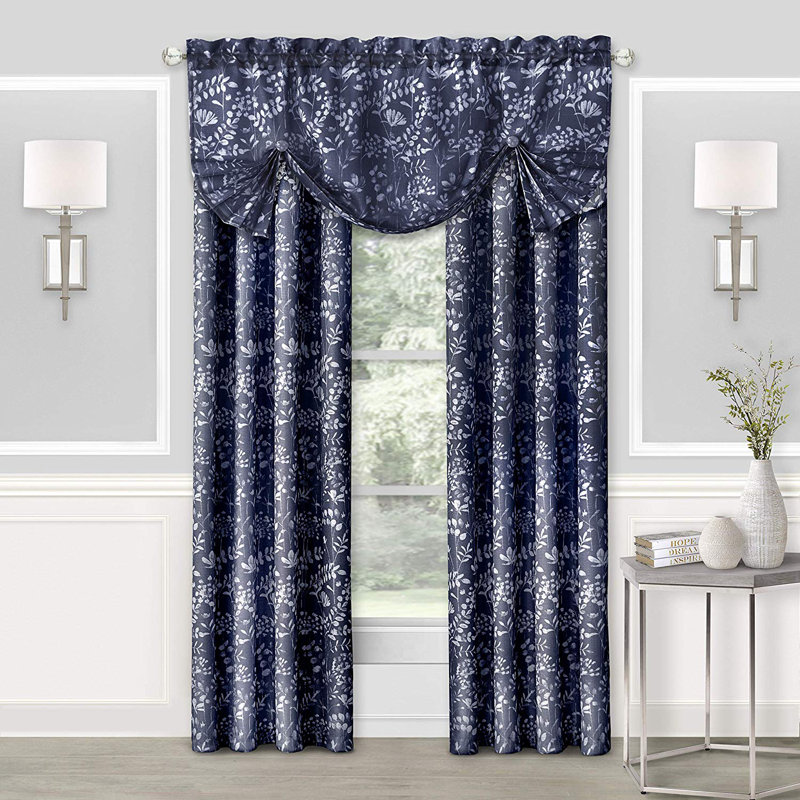 Pullen Semi Sheer Curtain Pair, Navy, 52"W x 63"L