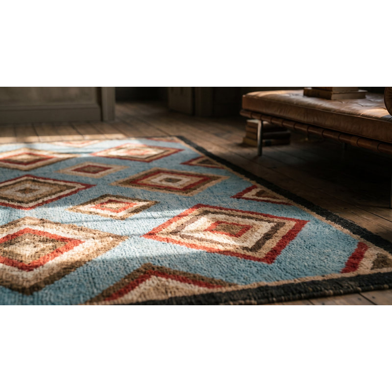 Tapis crocheté antique à motif d'art populaire