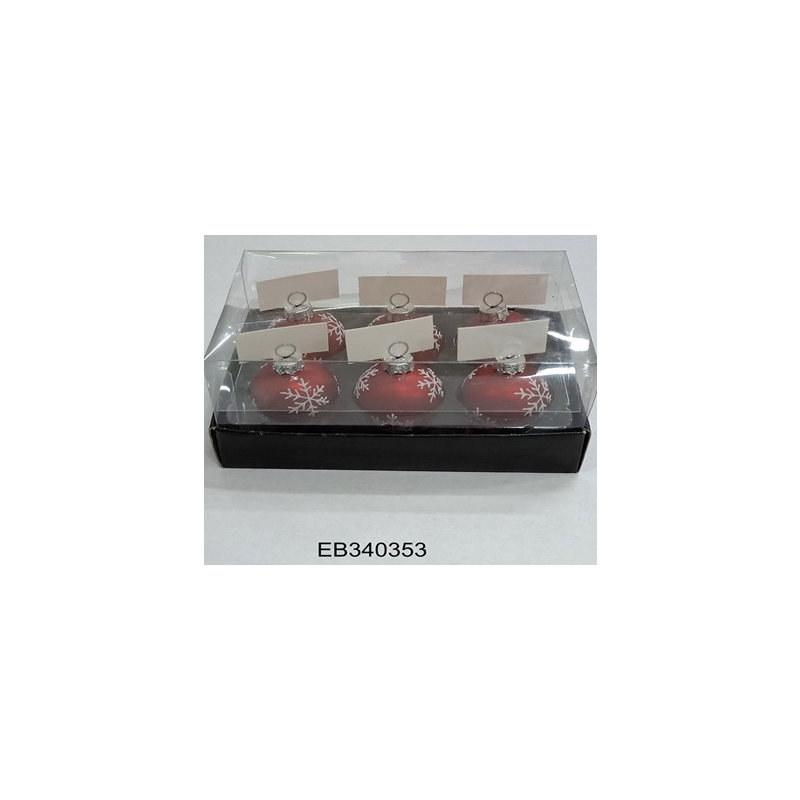 Christmas Glass Ball Ornament With Snowflake Place Card Holders - 2" - Red - Set Of 6