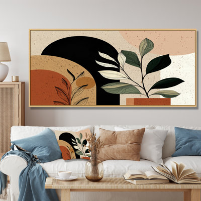 «Black and Green Bohemian Geometric Minimalist Plant - Botanicals Wall Art», reproduction sur toile botanique noire