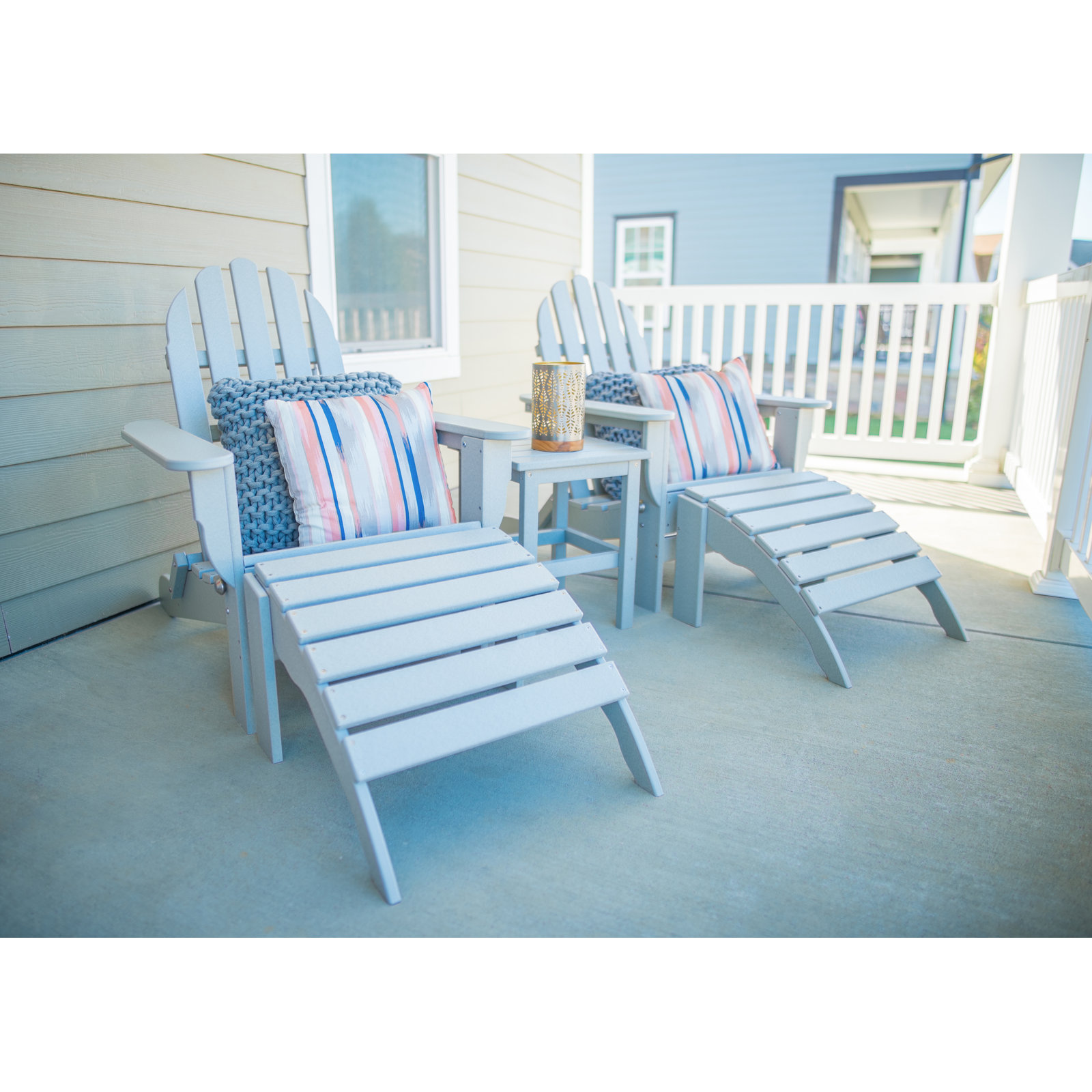 Leighton Foldable Outdoor Adirondack Set, Light Gray