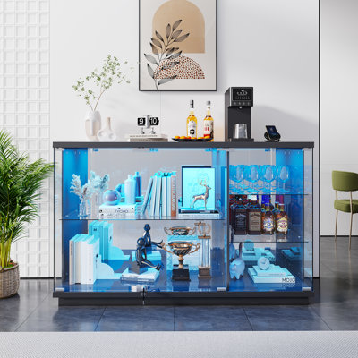 Premium Display Sideboard with Tri-Color Sensor, Removable Glass Shelves and Lock