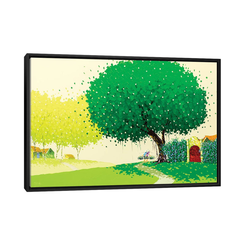 « summer landscape », impression sur toile tendue, H 18 po x l 26 po x P 1,5 po, Toile avec cadre noir, Pas de tapis