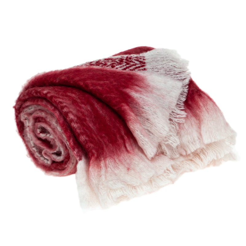 Jeté 52 "x 67" en mélange de laine tissé rouge et blanc