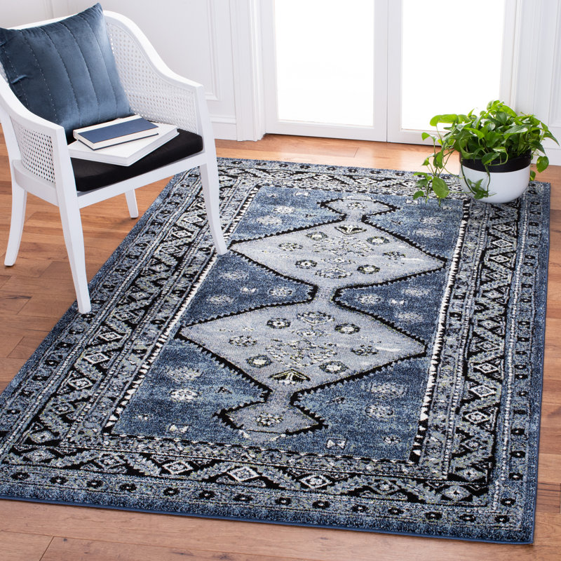 Tapis gris /bleu à motif Sud-Ouest, Rectangle 8 pi x 10 pi