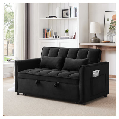 Canapé-lit convertible 52-en-3 3-en-1, canapé-lit double moderne en velours avec dossier réglable, sac de rangement et coussin, pour le salon, la chambre à coucher