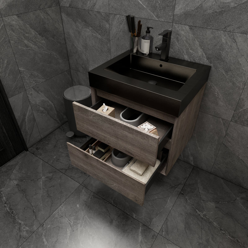 Golitz 23.5'' Single Bathroom Vanity with Stainless Steel Top, Oak
