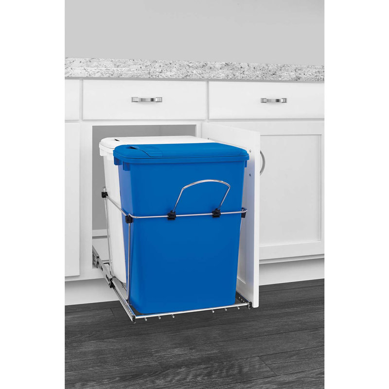 Rev-A-Shelf Double 35-Quart Blue and White Pullout Waste Bins