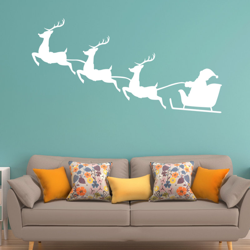 Décalcomanie murale noël renne père noël, H 16 po x l 30 po, Blanc