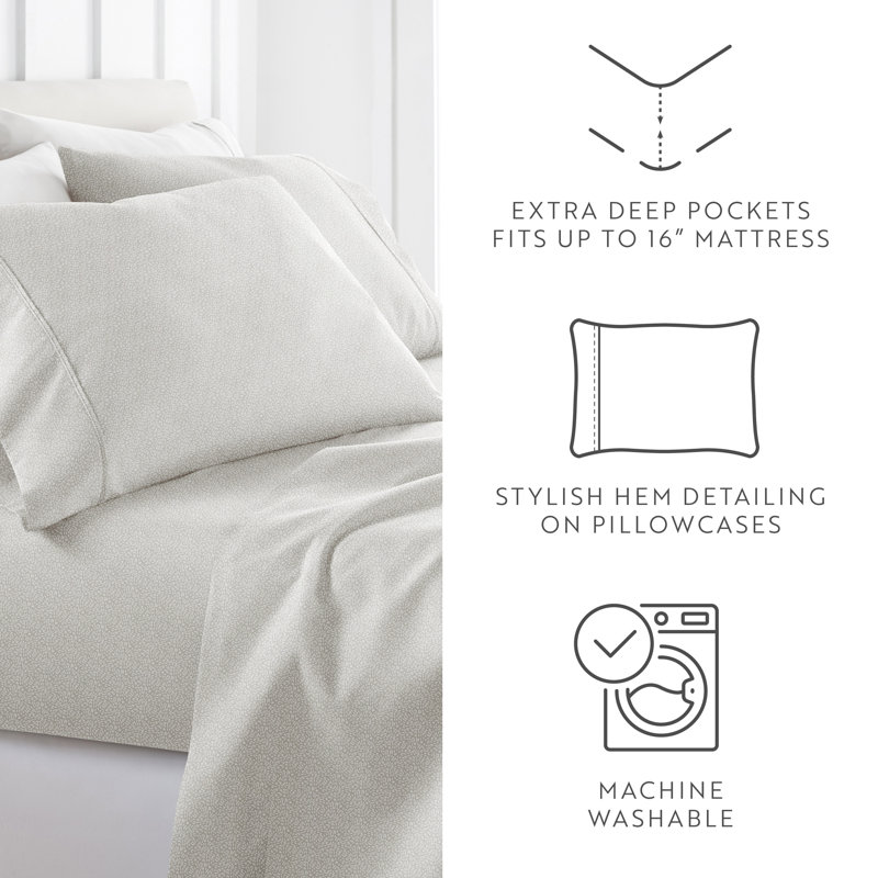 Twin Light Gray Floral Organic Microfiber Sheet Set