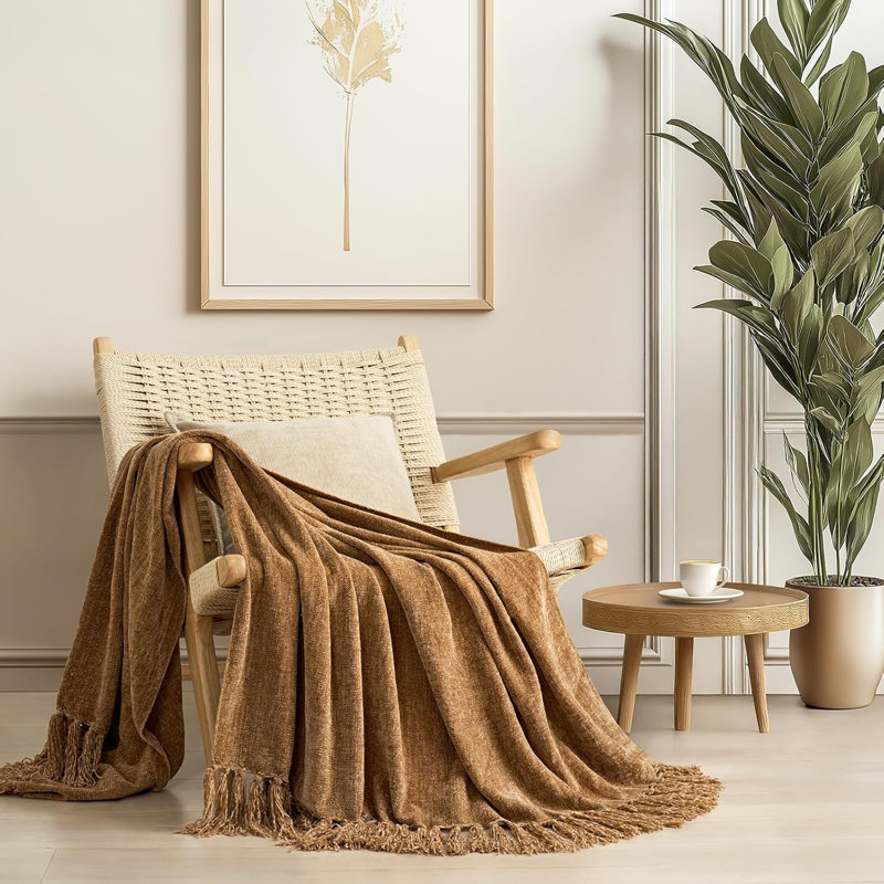 Jeté en chenille douce, L 80 po x l 60 po, Beige chaud