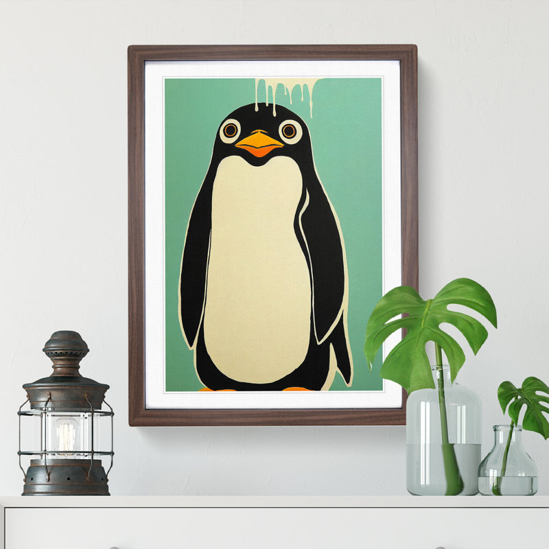 XV1022-2581X Little Penguin - Single Picture Frame Print, Walnut, 64cm H x 46cm W x 2cm D