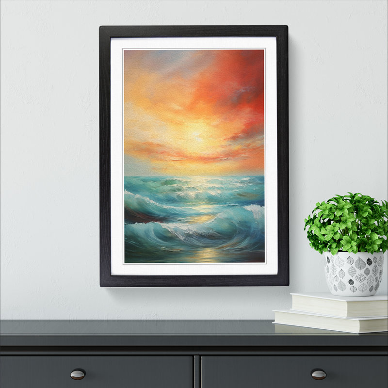Seascape Abstract - Single Picture Frame Print on Wood, 46cm H x 34cm W x 2cm D, Black Framed