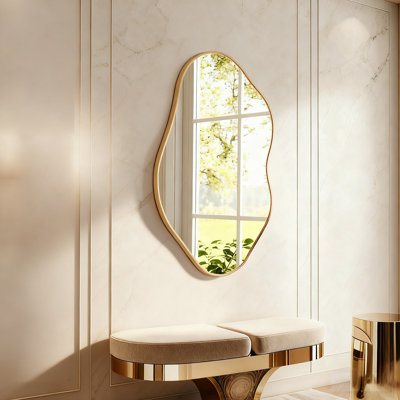 Miroir mural Inr irrégulier - Miroirs muraux décoratifs en verre trempé, cadre en alliage d'aluminium pour la salle de bain, la chambre à coucher, le salon, le vestiaire, le vestibule