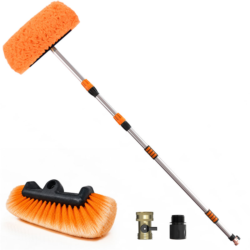 12FT Car Wash Brush with Long Handle, 12-Inch Soft Bristle Car Cleaning Brush for Cleaning RV, Truck, Boat, Solar Panels, Orange