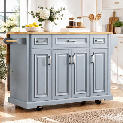 Grand îlot de cuisine avec abattant, 4 portes et 3 tiroirs, bleu gris