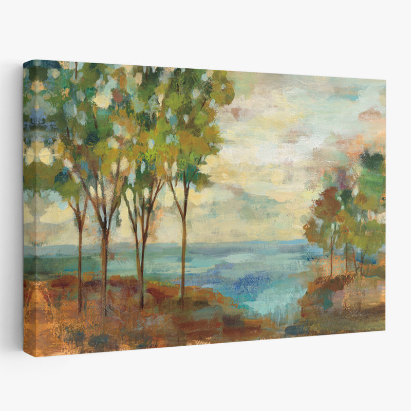 Vue sur le lac - Turquoise / beige / bleu / brun, H 60 po x l 40 po