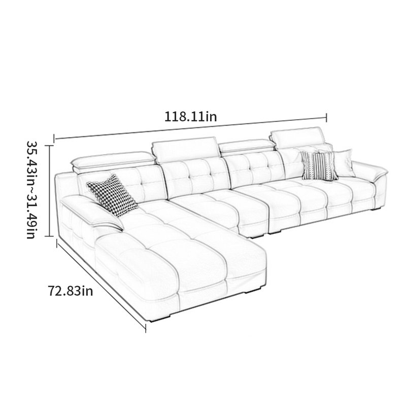 Italian light luxury sofa, 35.43"H x 118.11"W x 72.83"D, 5