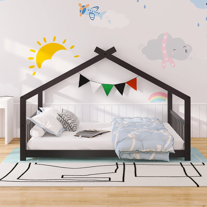 Lit double en bois pleine grandeur, espresso