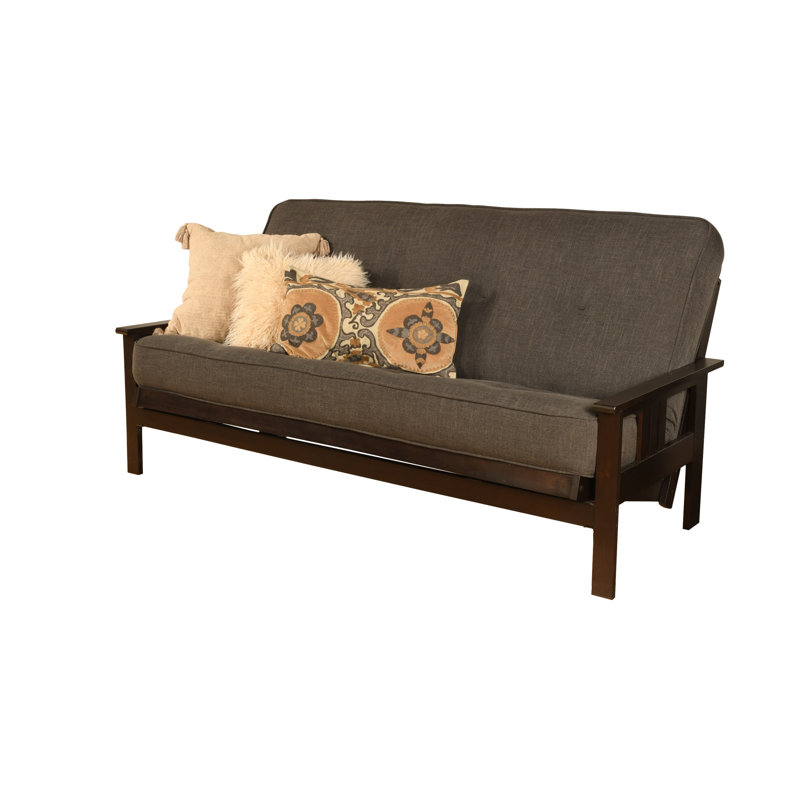 Johnte Full-Size Futon Frame and Full-Size Innerspring Mattress, Espresso, Linen Charcoal, Innerspring