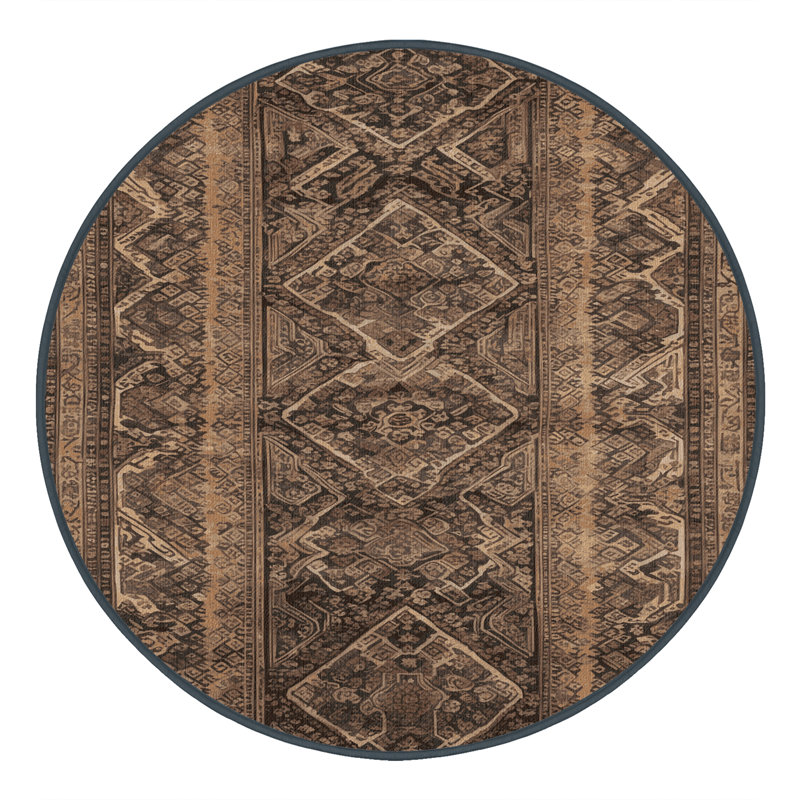 Tapis art déco brun lavable à la machine, Rond 6 pi