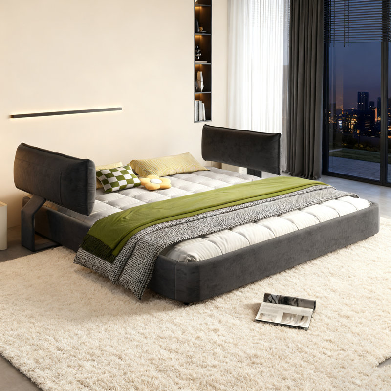 Structure de lit Cloud avec tête de lit mobile surdimensionnée rembourrée, revêtement en chenille pour plus de confort et de style