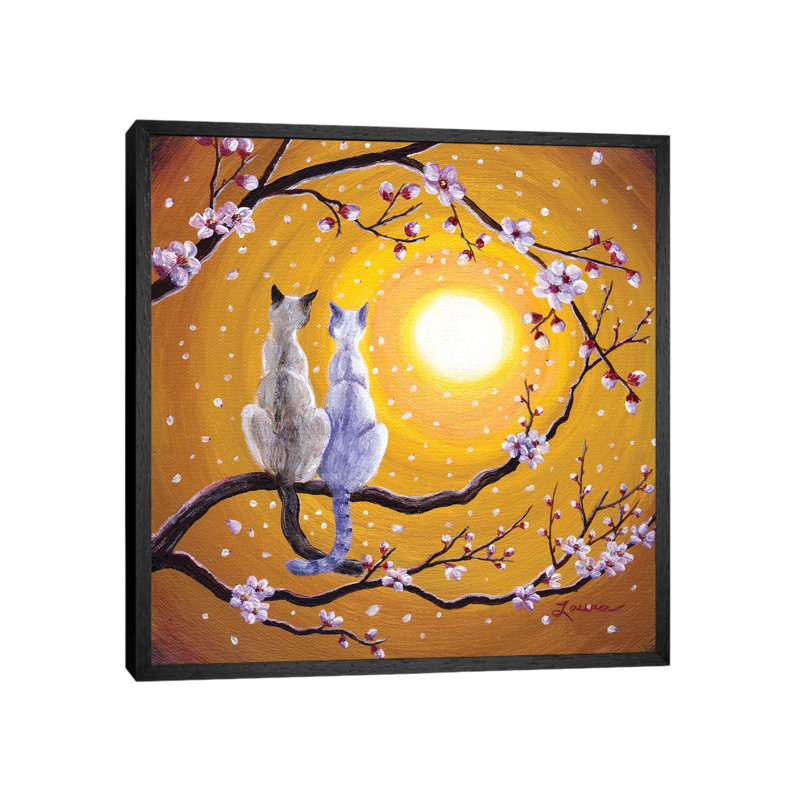 Siamese Cats Nestled In Golden Sakura by Laura Iverson - Painting on Canvas, 45.72cm H x 45.72cm W x 3.81cm D