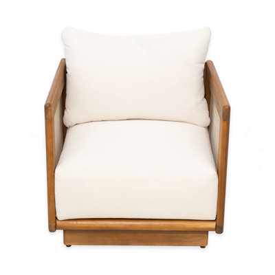 Fauteuil club en acacia et PVC-coated polyester Paola, beige
