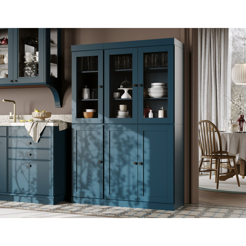 Garde-manger Palace 100% bois massif 48,5 po avec shaker, portes en verre transparent, 2 tiroirs et tablettes réglables Palace Imports