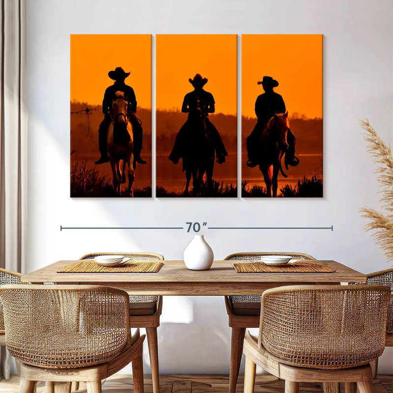 Cowboys Lelar au coucher du soleil, H 42 po x l 65 po