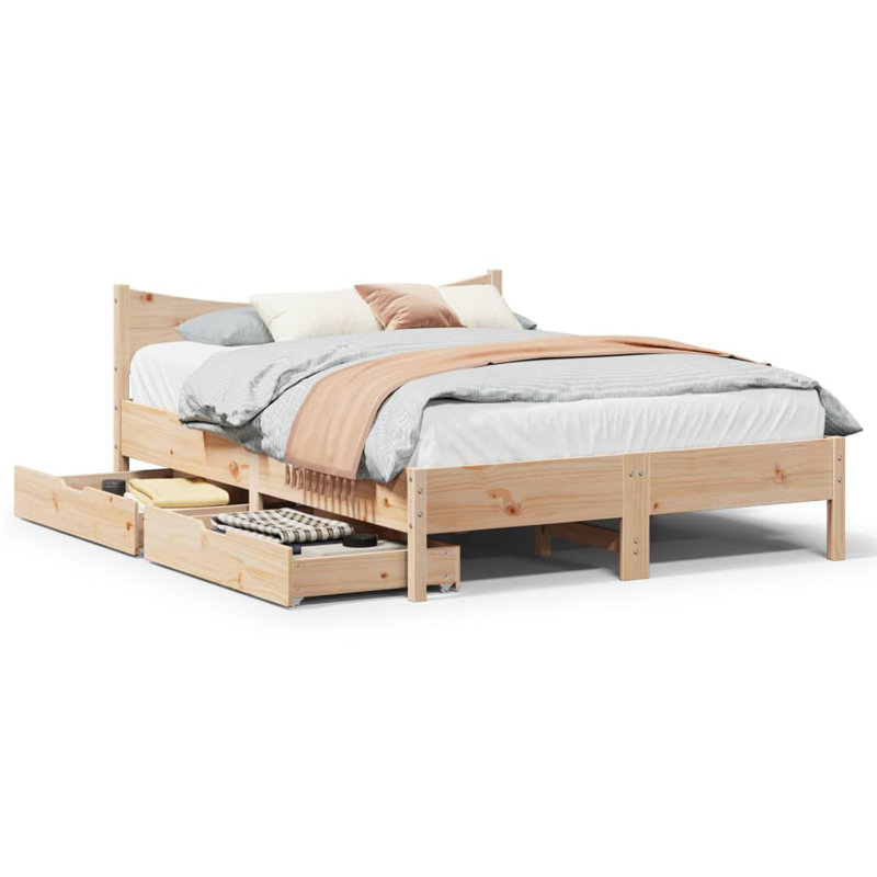Solid Wood Storage Bed, Brown, Double (4'6)