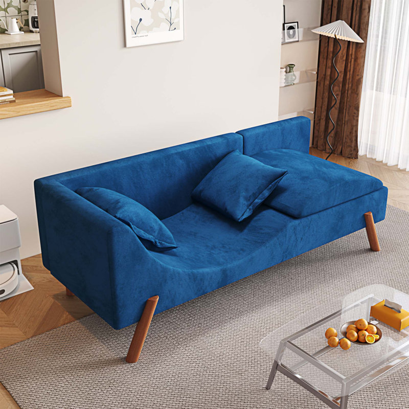 Causeuse en velours coupé et rembourré Jiahang 64,9 po, causeuse convertible multifonctionnelle bleue , Bleu