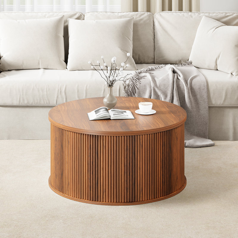 Table basse à plateau relevable avec rangement, Noyer