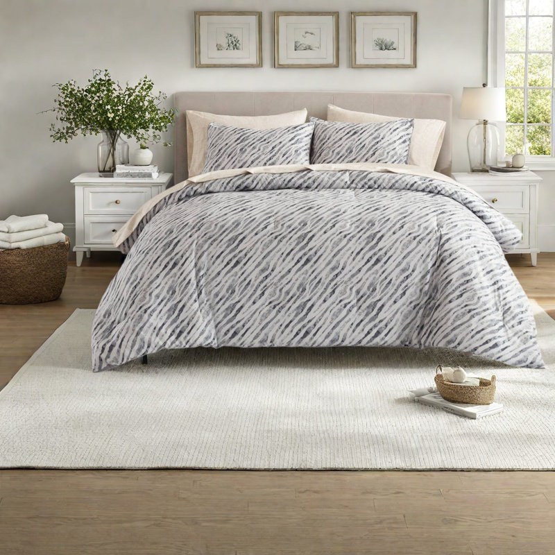-Piece Cal King Bedding Sets, Soft Polyester, Modern Gray Comforter