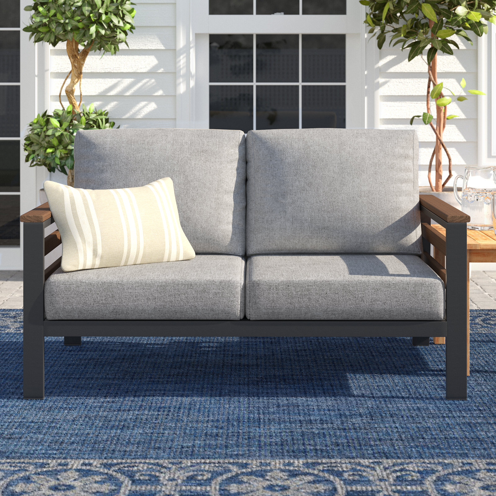 Townsend 55" Sunbrella® Patio Loveseat, Canvas Granite Sunbrella® Canvas, Brown/Dark Gray